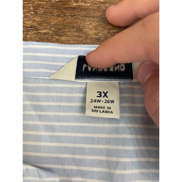 Lands' End Women's Blue White 3/4 Sleeve Slub Notch Neck Blouse Top Size 3X - Picture 5 of 8